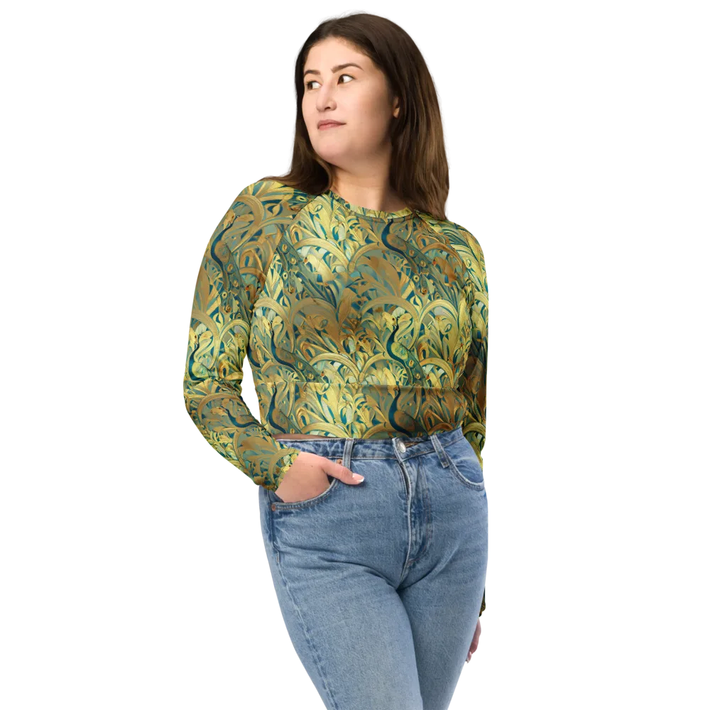 Peacock Verdure on Long Sleeve Crop Top — Front