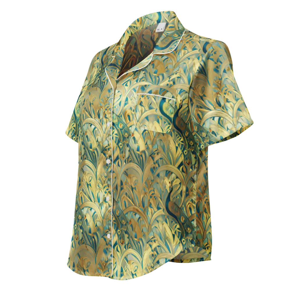 Peacock Verdure on Women's Short Sleeve Pajama Top — Left Front