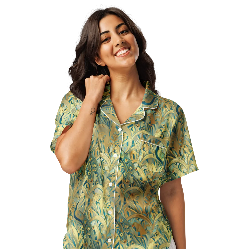 Peacock Verdure on Women's Short Sleeve Pajama Top — Front