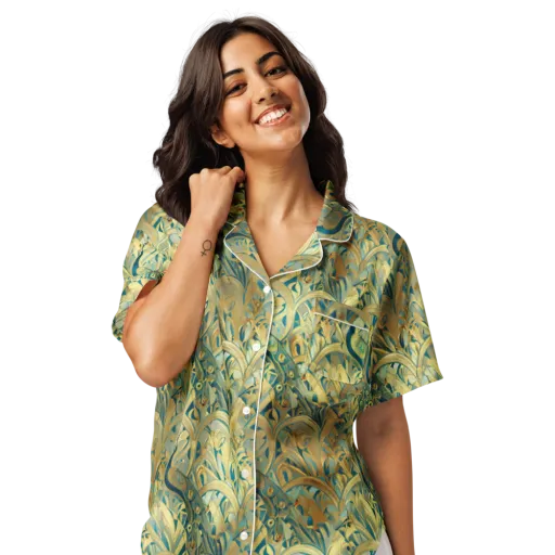 Peacock Verdure on a Women's Short Sleeve Pajama Top