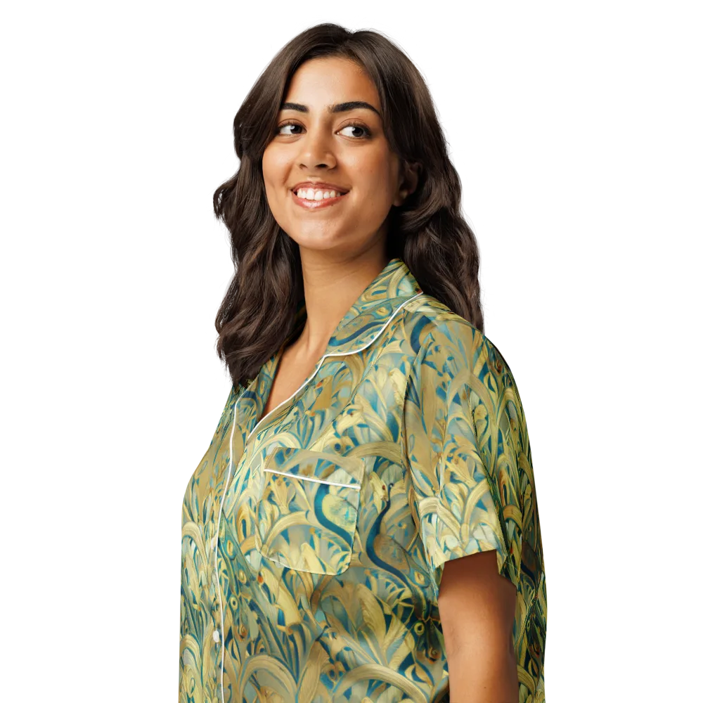 Peacock Verdure on Women's Short Sleeve Pajama Top — Left Front