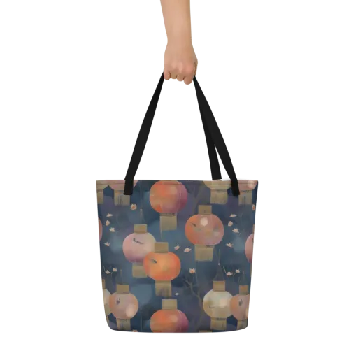 Lantern Reverie on a Large Tote Bag W/ Pocket