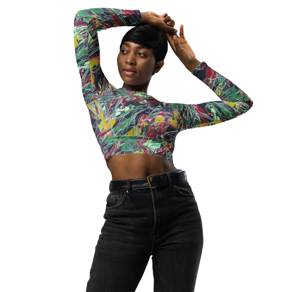 Midnight Mosaic on Long Sleeve Crop Top — Front