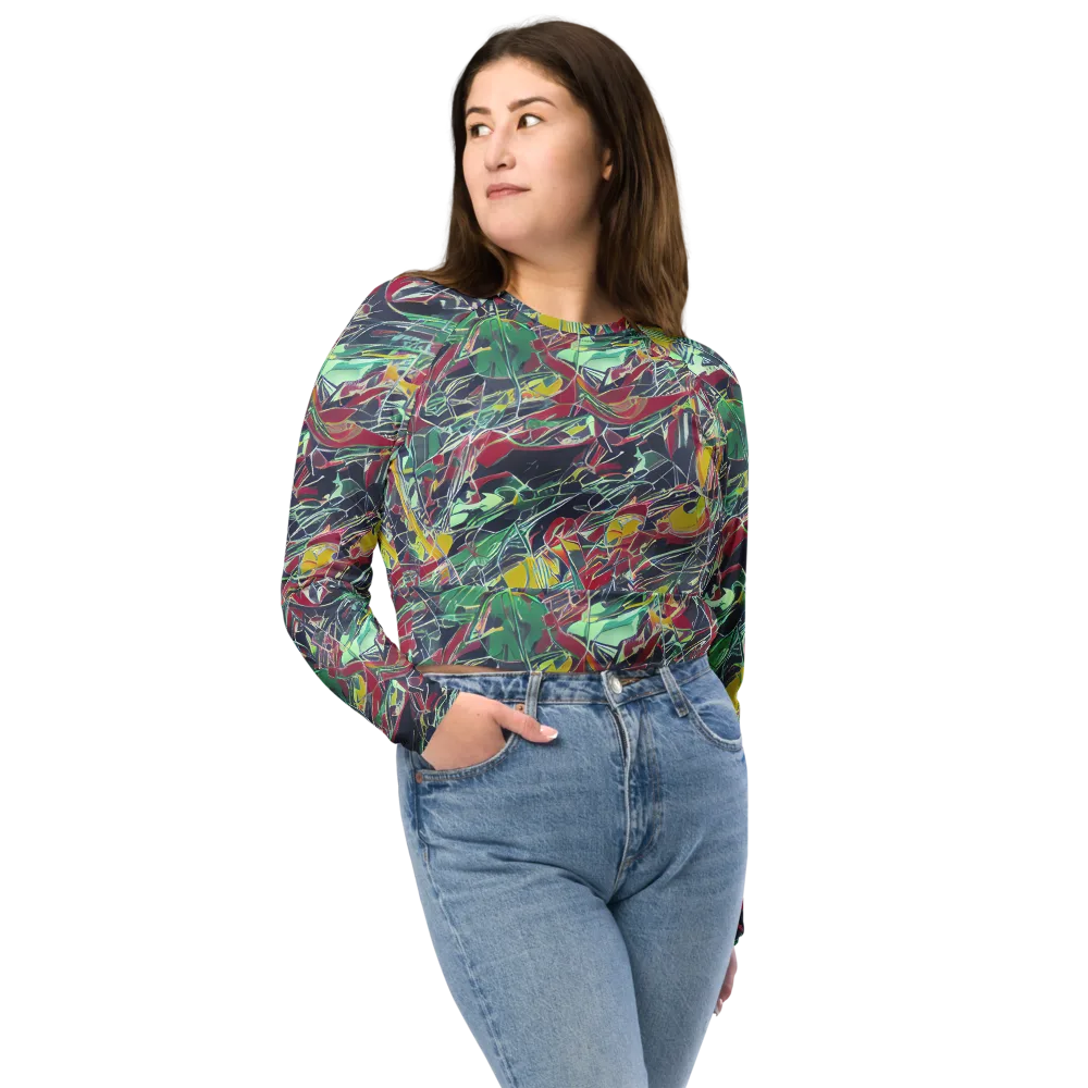 Midnight Mosaic on Long Sleeve Crop Top — Front