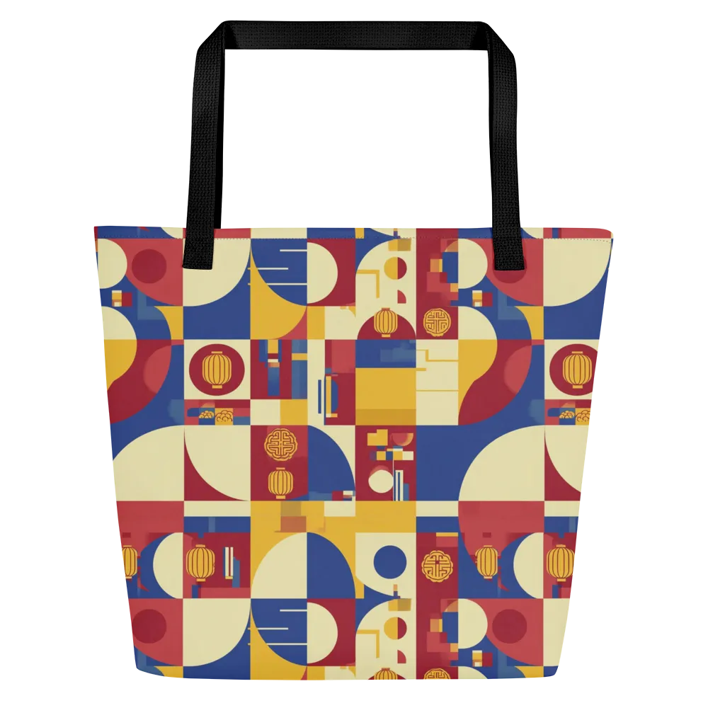 Lantern Geometry on Large Tote Bag W/ Pocket — Front