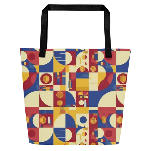 Lantern Geometry on a Large Tote Bag W/ Pocket