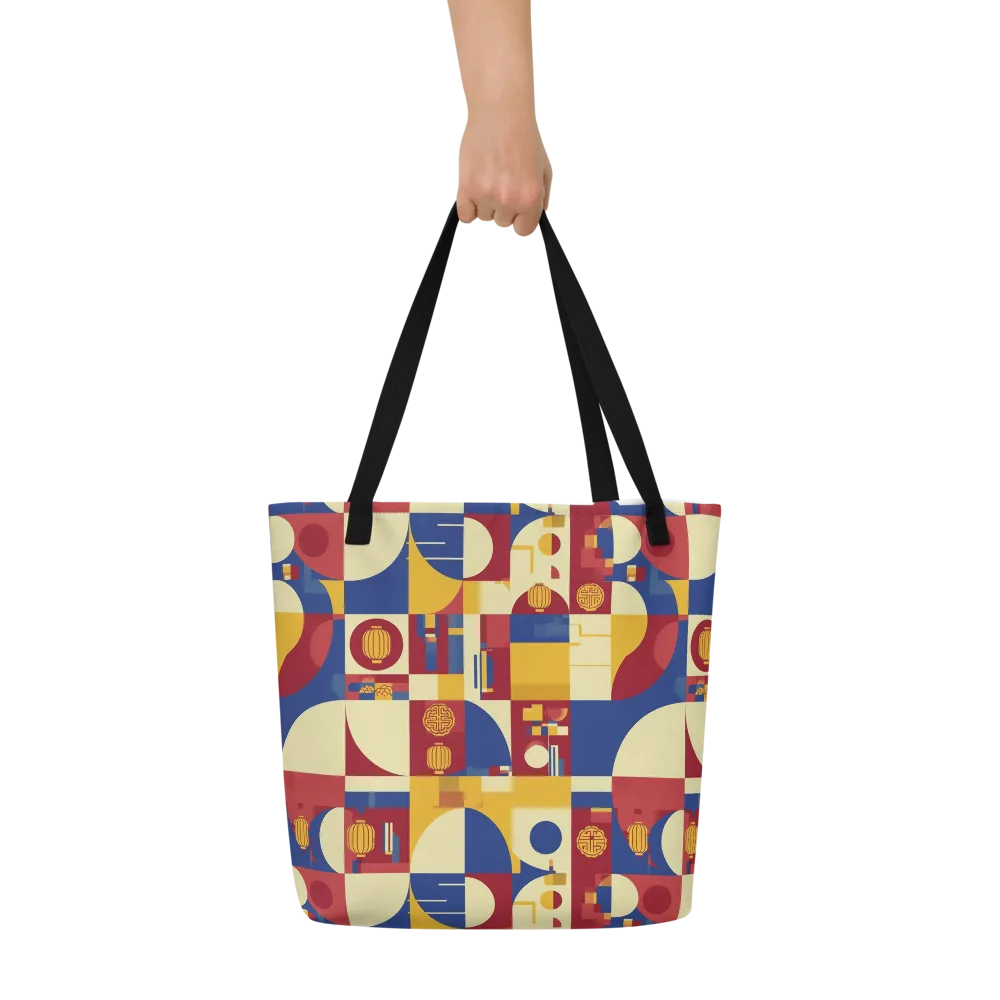 Lantern Geometry on Large Tote Bag W/ Pocket — Front