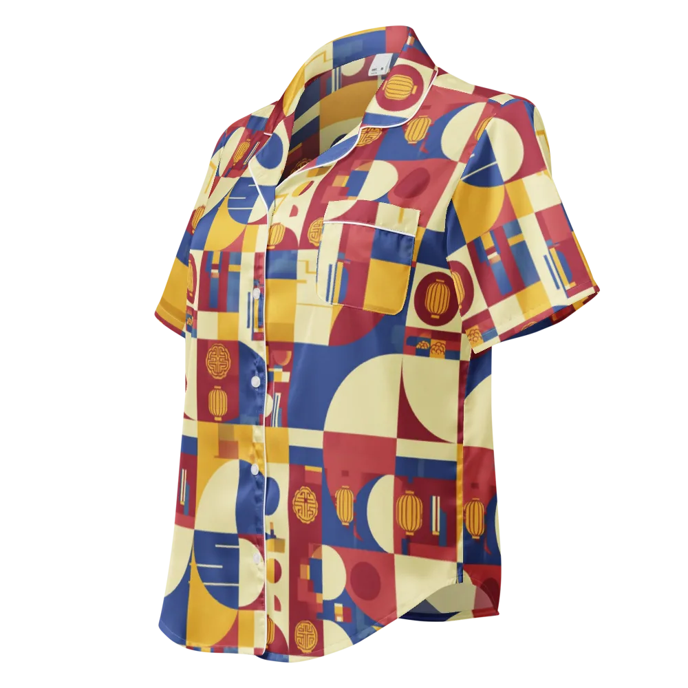 Lantern Geometry on Women's Short Sleeve Pajama Top — Left Front