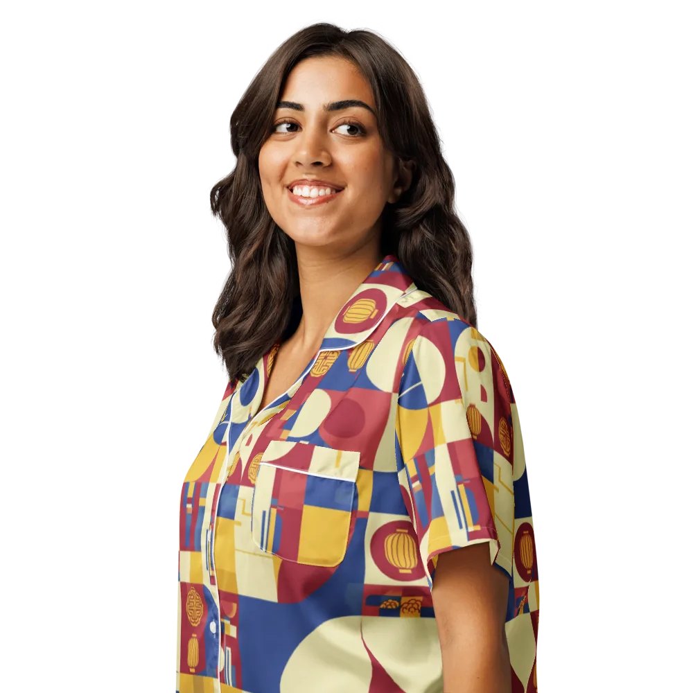 Lantern Geometry on Women's Short Sleeve Pajama Top — Left Front