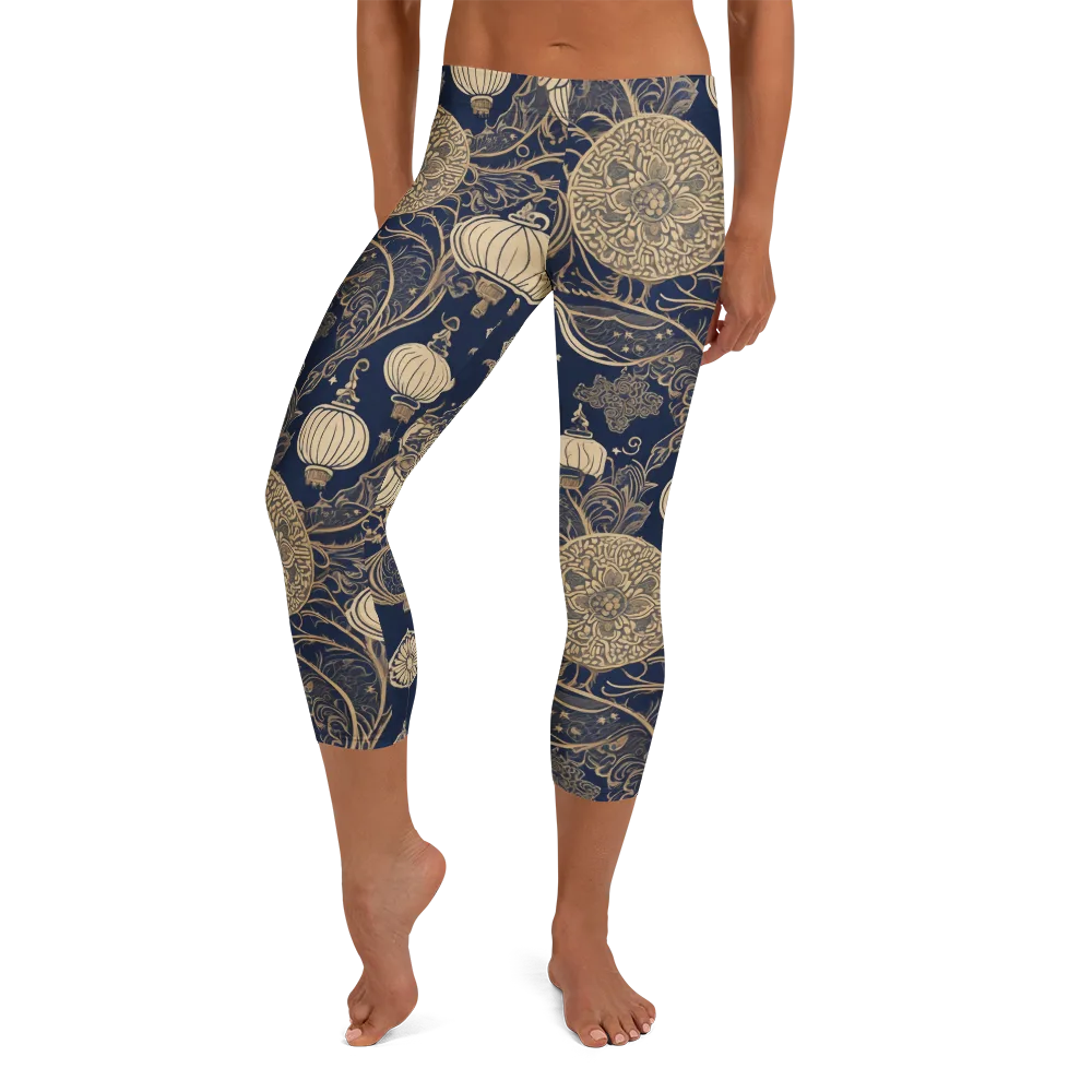 Midnight Lanterns on Capri Leggings — Front