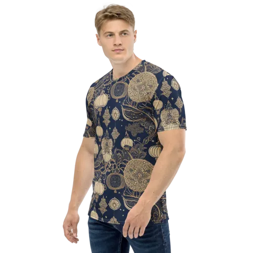 Midnight Lanterns on a Men's Crew Neck T-Shirt