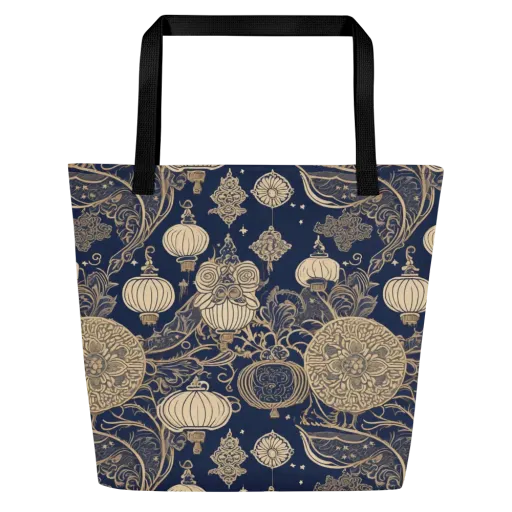 Midnight Lanterns on a Large Tote Bag W/ Pocket