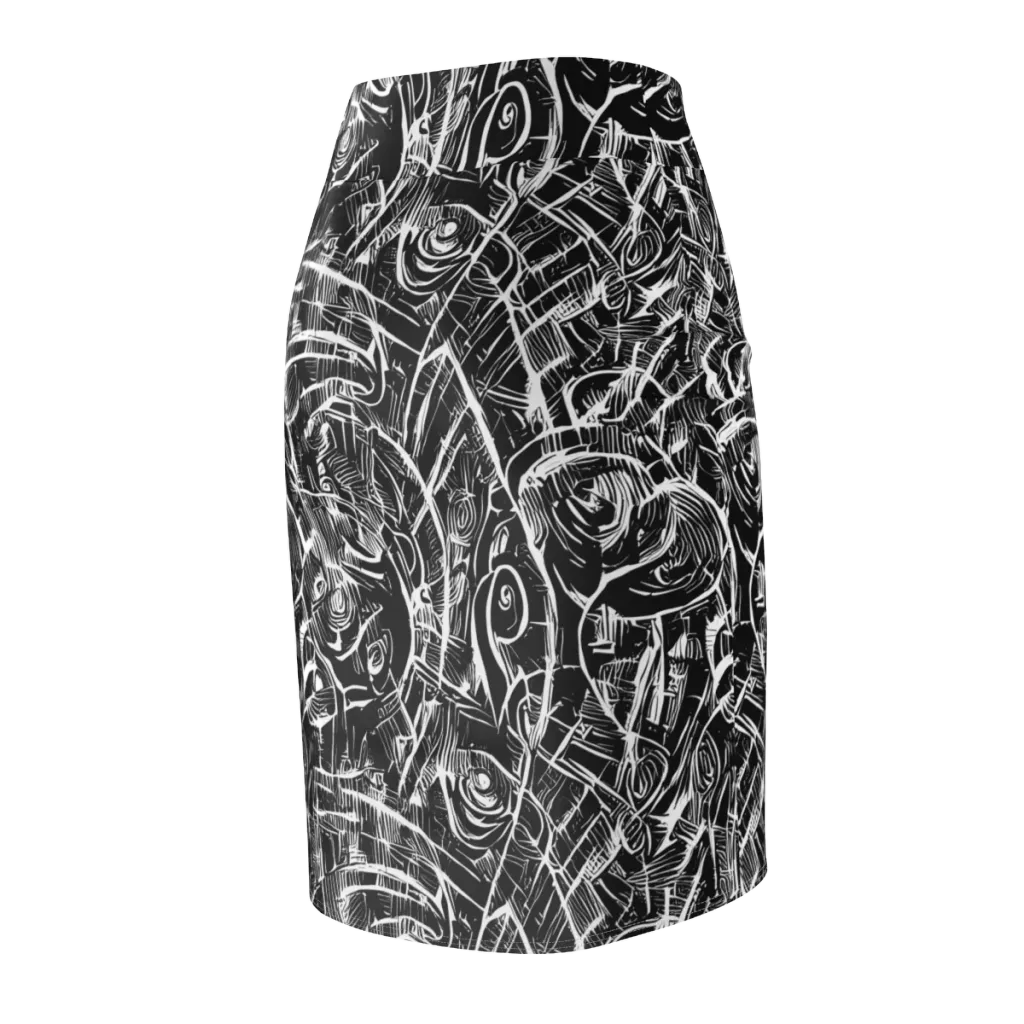 Noir Botanica on Pencil Skirt — Back Side