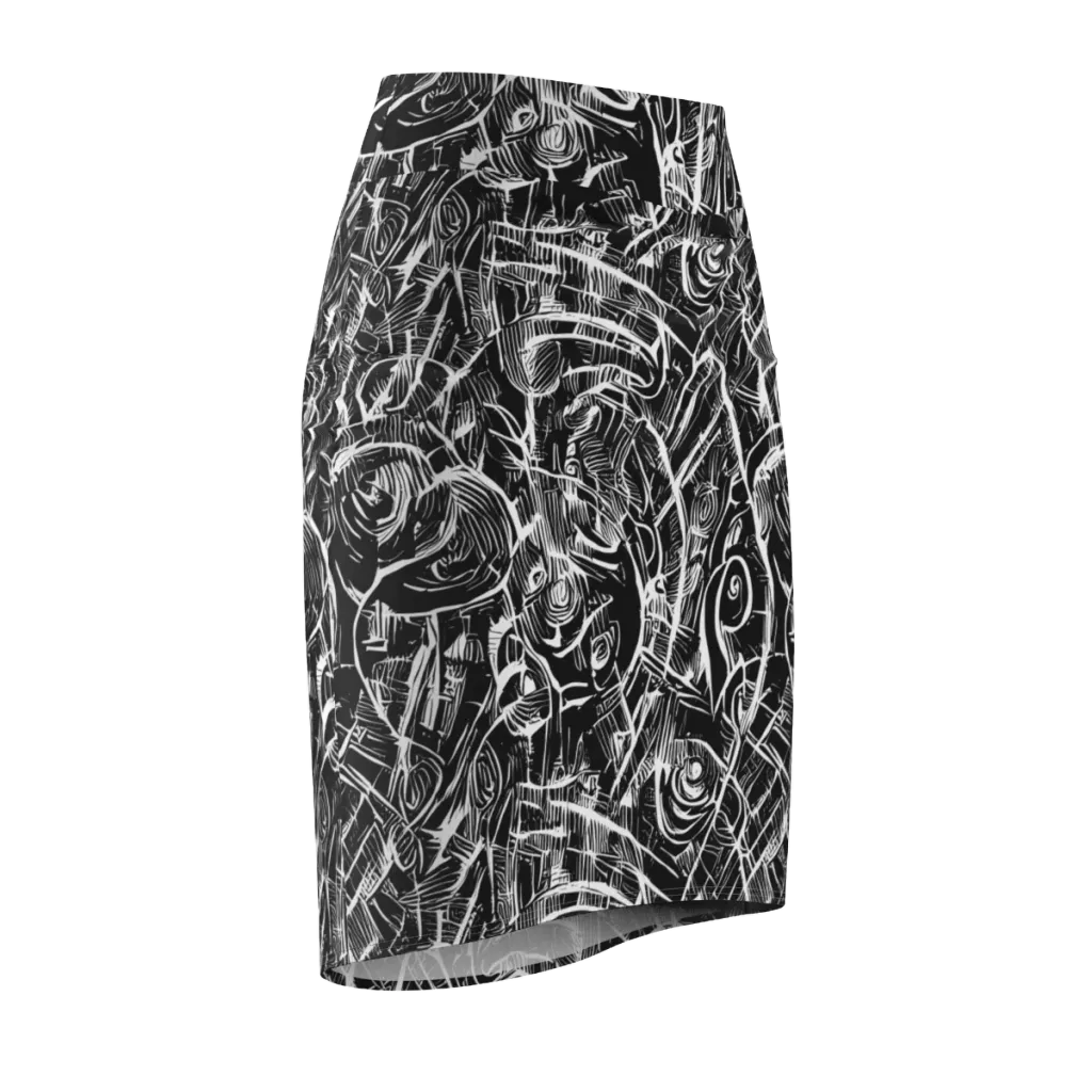 Noir Botanica on Pencil Skirt — Front Side