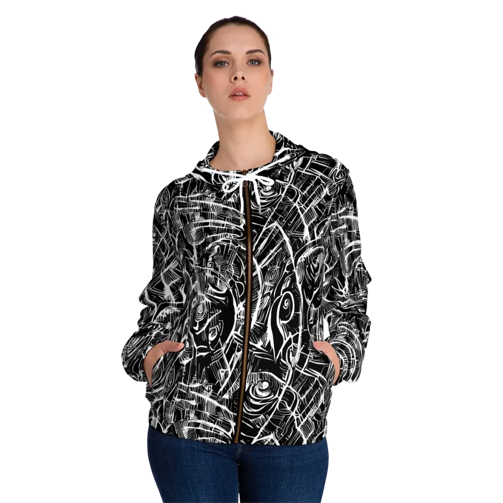 Noir Botanica on Women's Full-Zip Hoodie — Front On Person