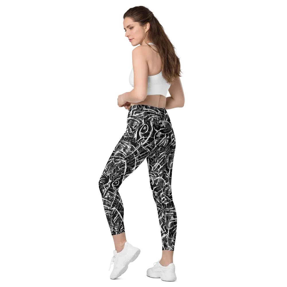 Noir Botanica on Leggings with Pockets — Left Back