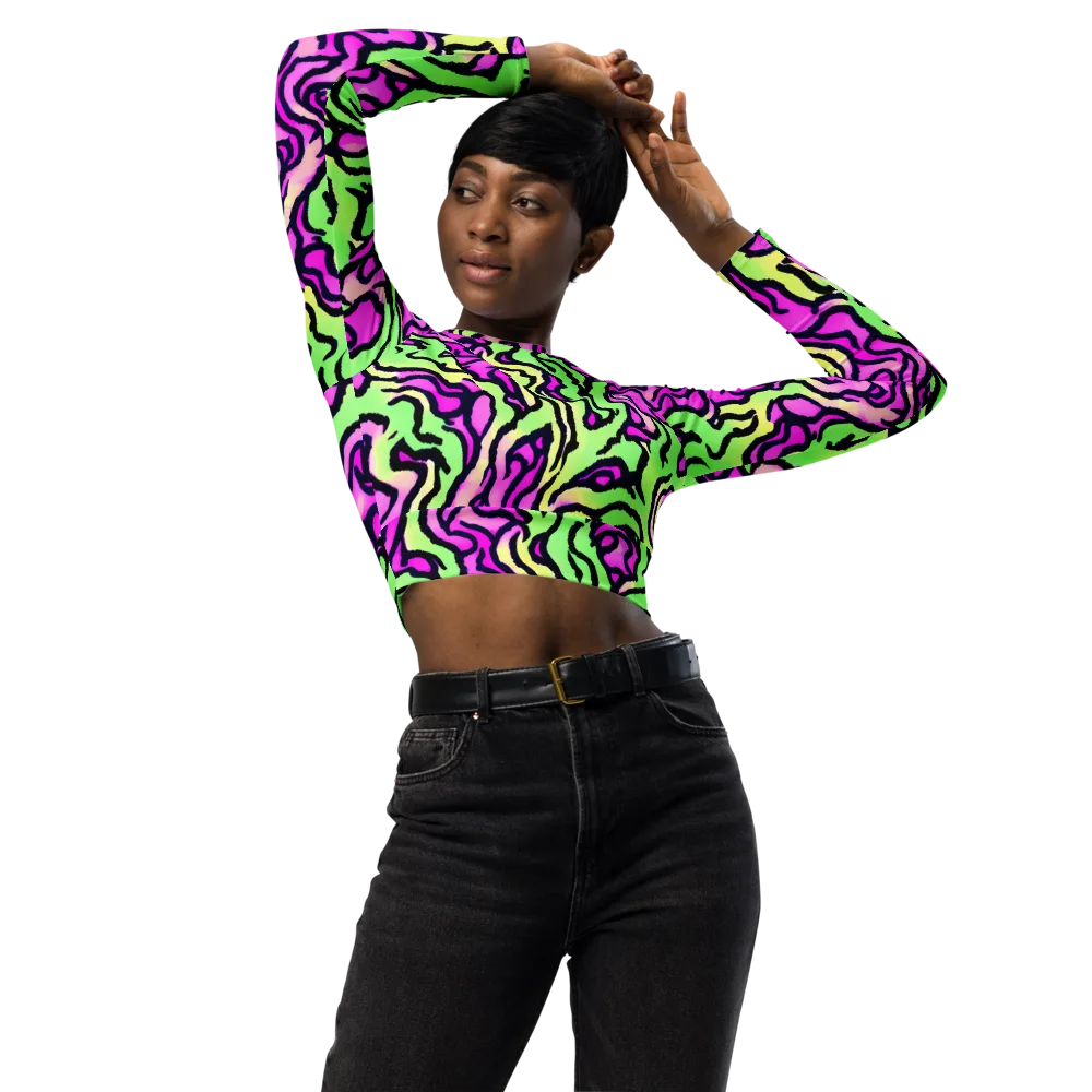 Mintchine Maze on Long Sleeve Crop Top — Front