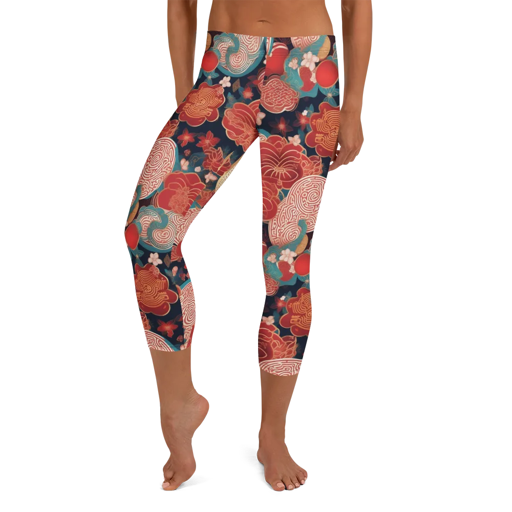 Jade Garden Cipher on Capri Leggings — Front