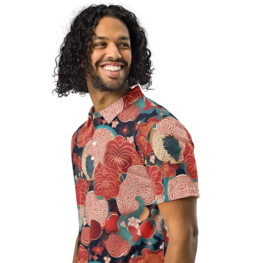Jade Garden Cipher on a Men's Slim Fit Polo Shirt