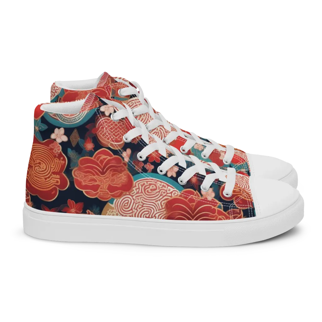 Jade Garden Cipher on Women's High Top Canvas Shoes — Right