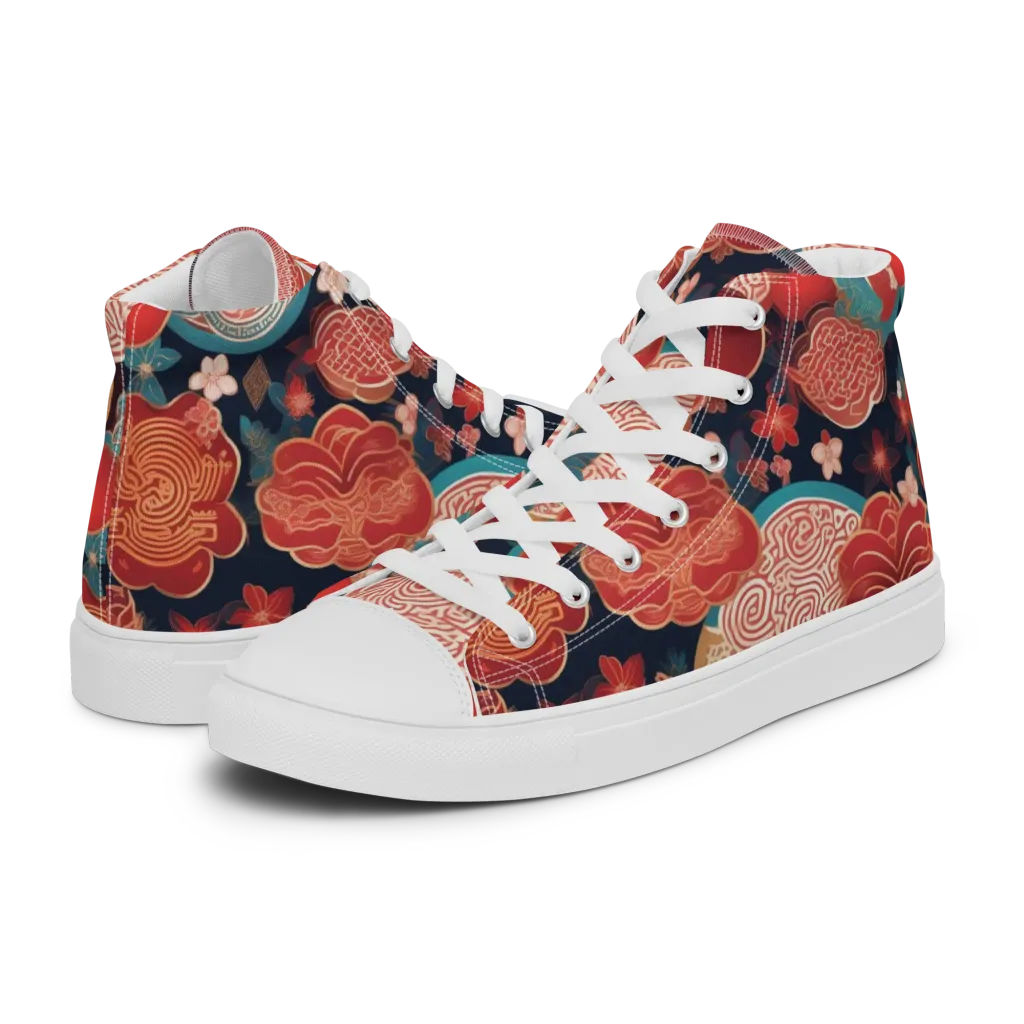 Jade Garden Cipher on Women's High Top Canvas Shoes — Left