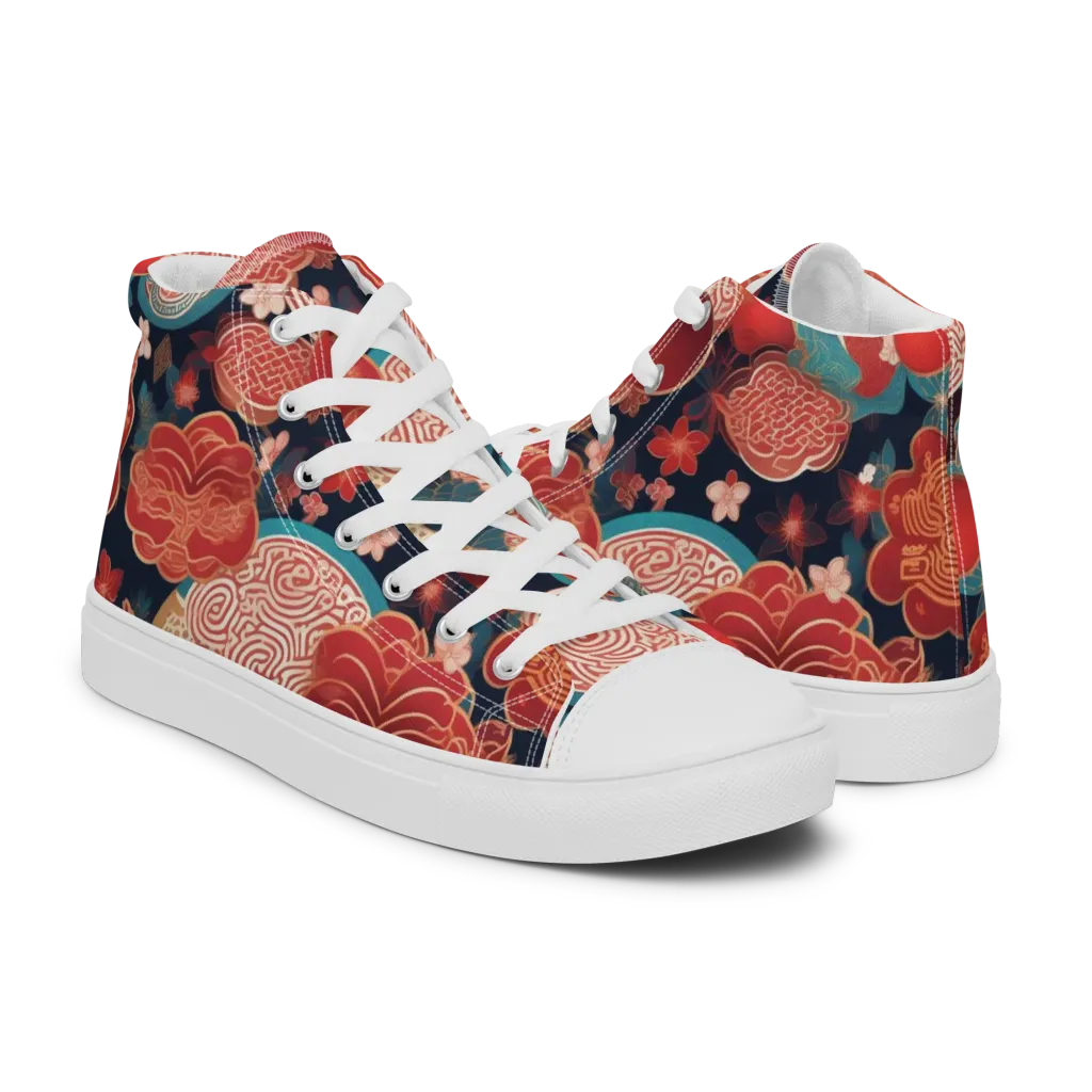 Jade Garden Cipher on Women's High Top Canvas Shoes — Right