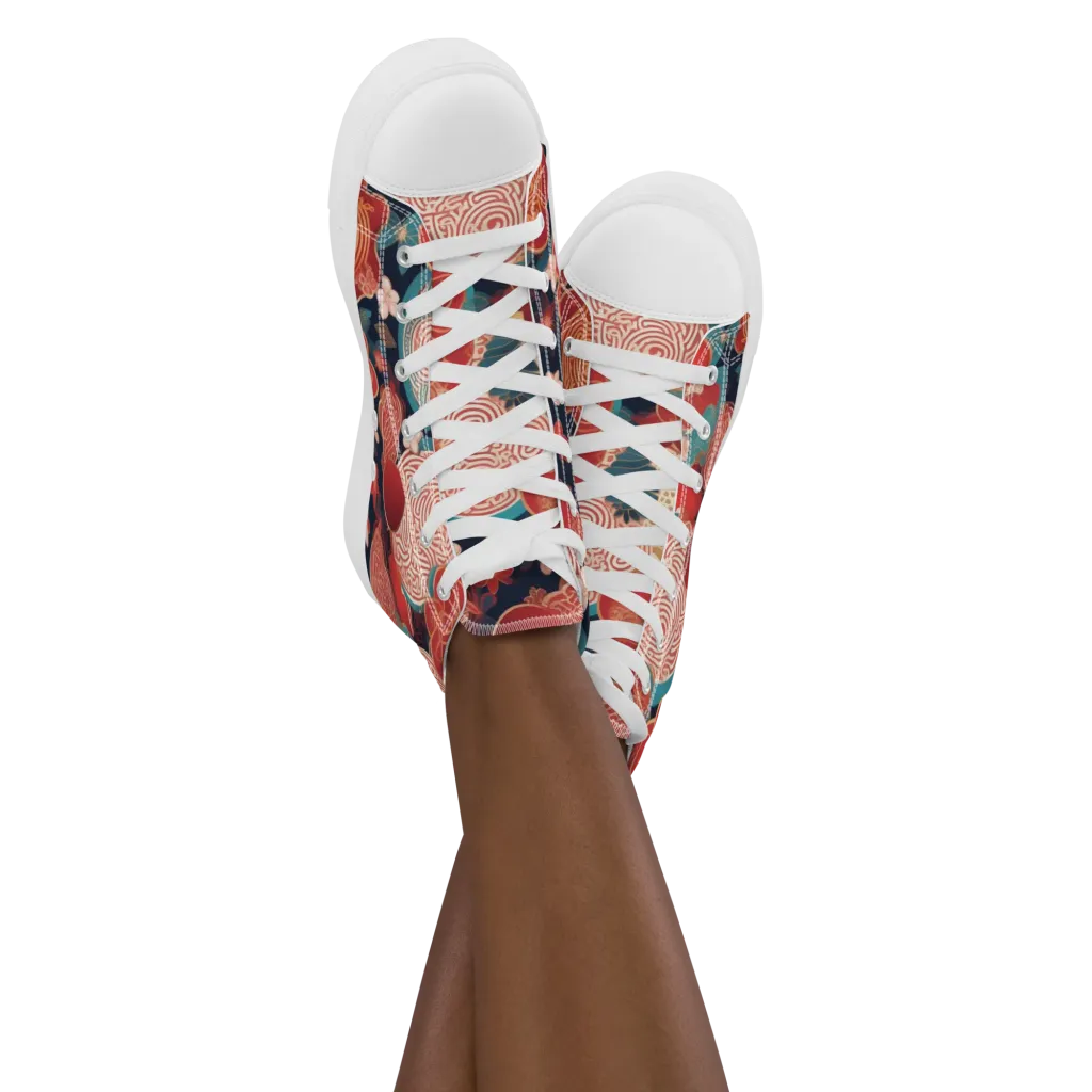 Jade Garden Cipher on Women's High Top Canvas Shoes — Front