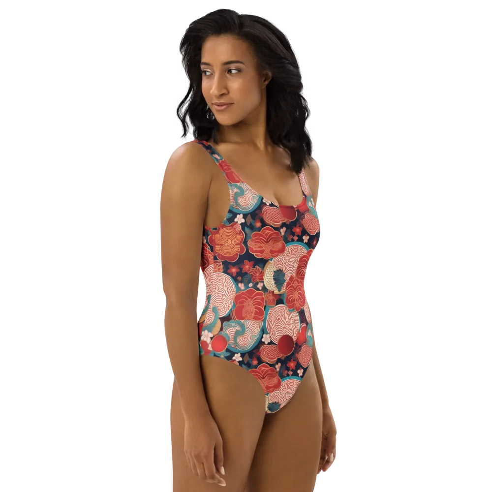 Jade Garden Cipher on One-Piece Swimsuit — Right