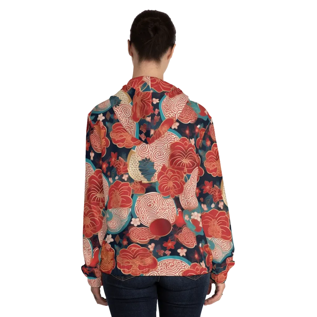 Jade Garden Cipher on Women's Full-Zip Hoodie — Back On Person