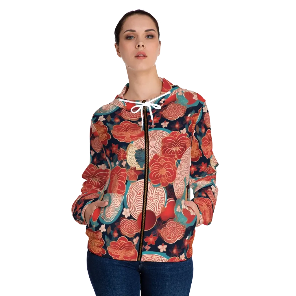 Jade Garden Cipher on Women's Full-Zip Hoodie — Front On Person