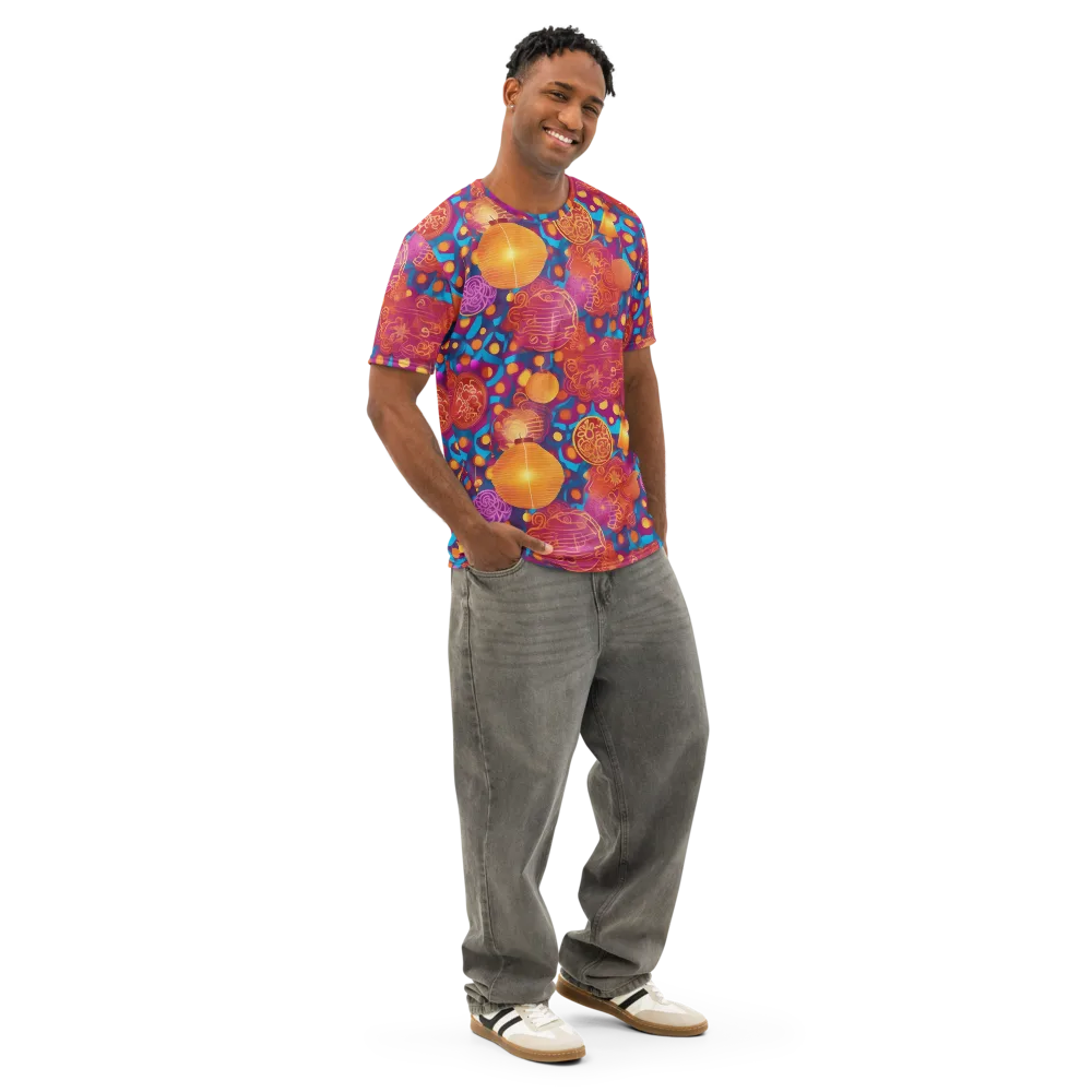 Lantern Carnival on Men's Cotton Crew Neck T-Shirt — Right Front