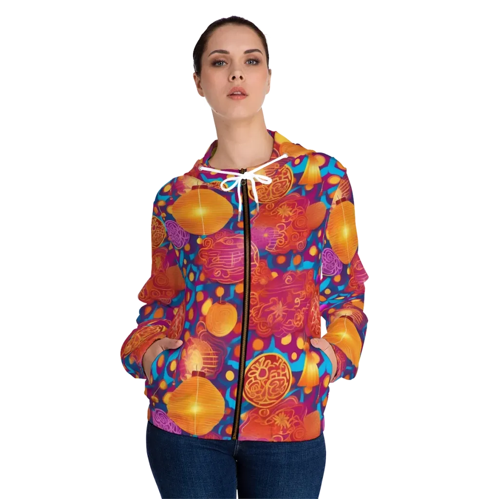 Lantern Carnival on Women's Full-Zip Hoodie — Front On Person
