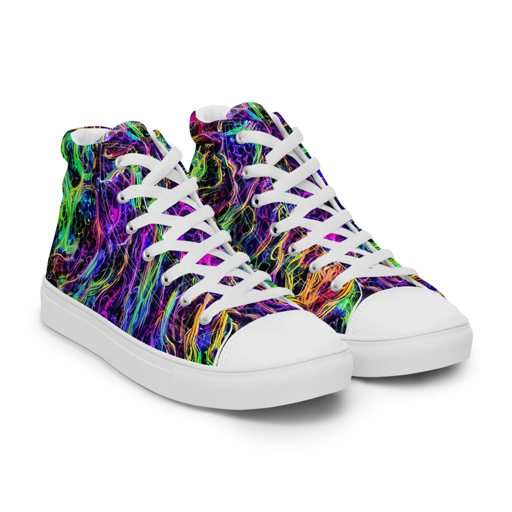 Nightwave Riot on Men's High Top Canvas Shoes — Right Front