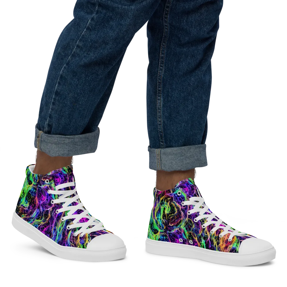 Nightwave Riot on Men's High Top Canvas Shoes — Right