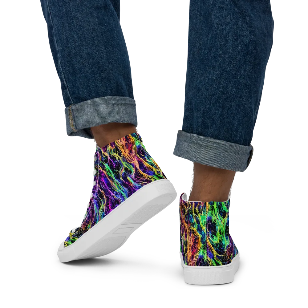 Nightwave Riot on Men's High Top Canvas Shoes — Back