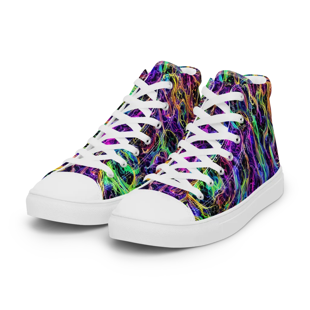 Nightwave Riot on Women's High Top Canvas Shoes — Left Front