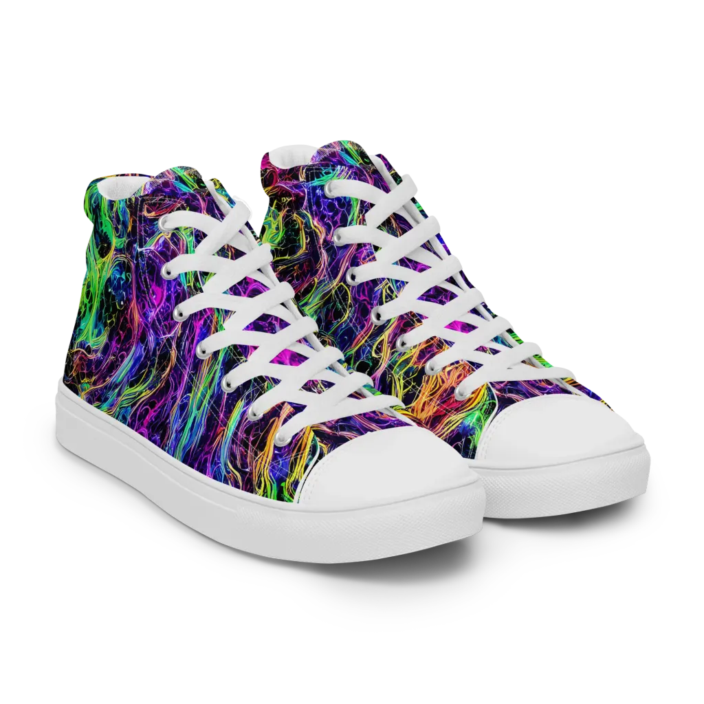 Nightwave Riot on Women's High Top Canvas Shoes — Right Front