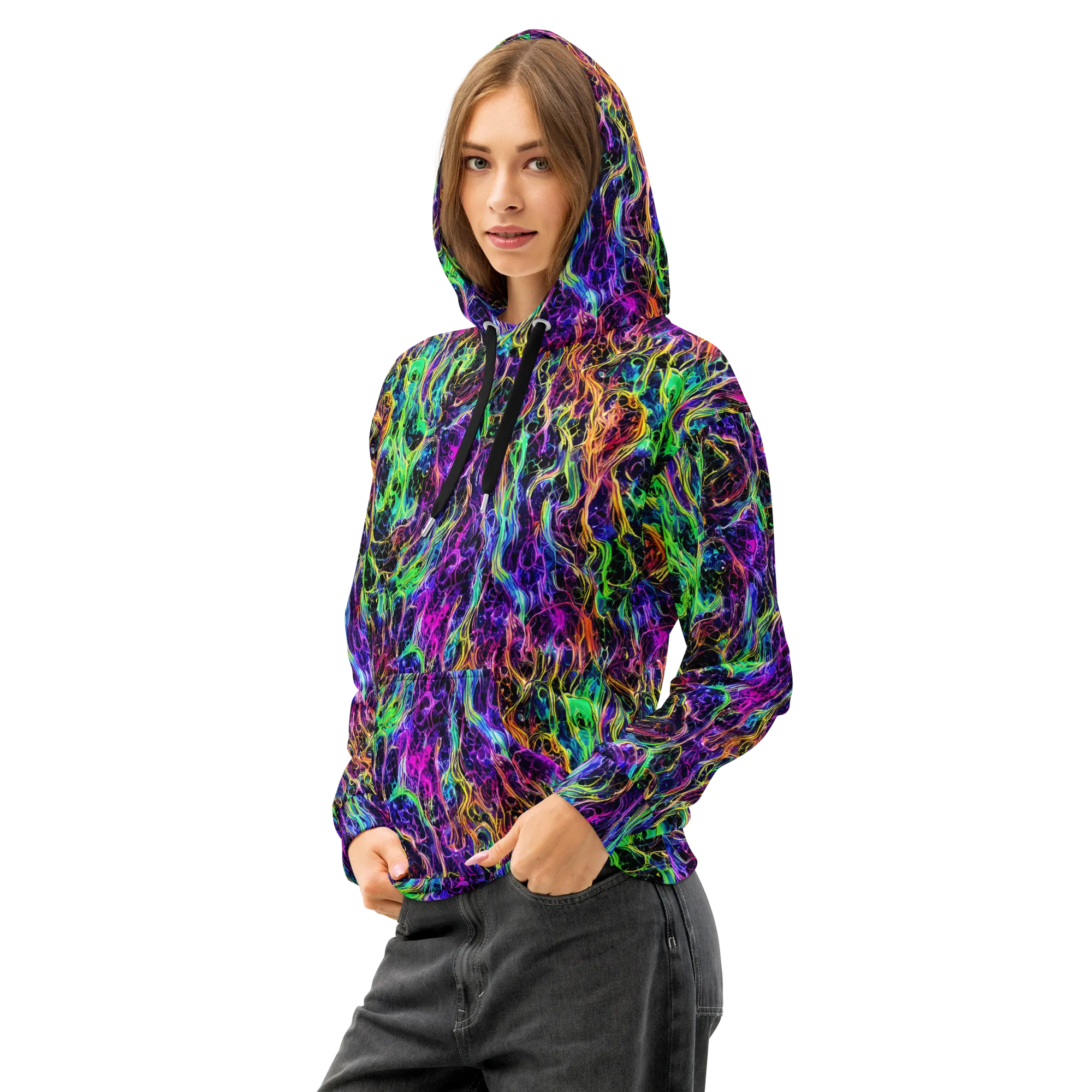Nightwave Riot on Cotton Hoodie — Left Front
