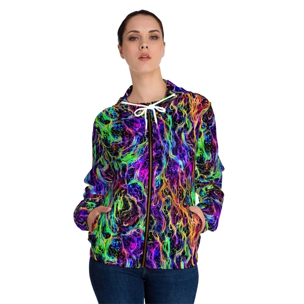 Nightwave Riot on Women's Full-Zip Hoodie — Front On Person
