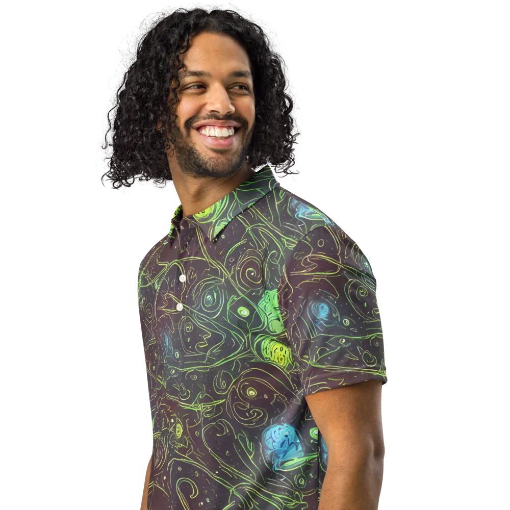 Starfield Scrolls on Men's Slim Fit Polo Shirt — Left Front