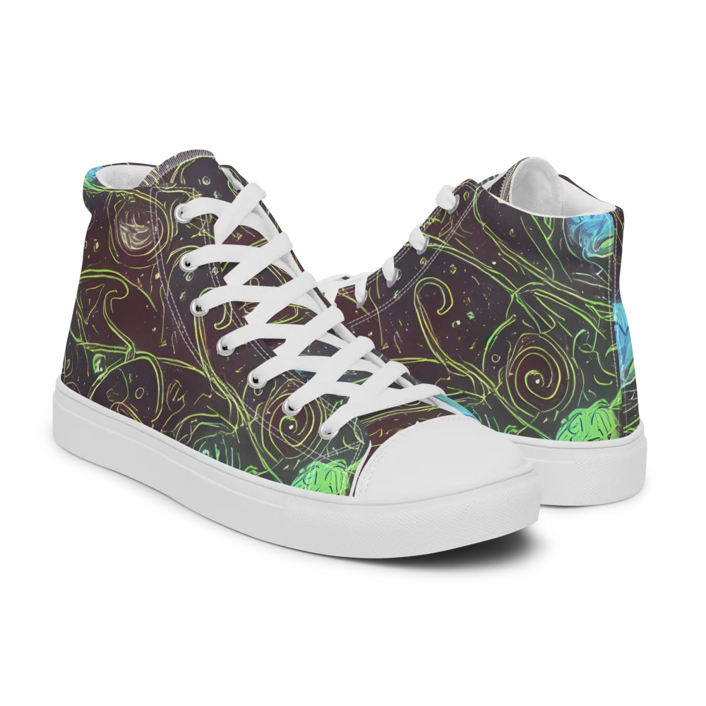 Starfield Scrolls on Men's High Top Canvas Shoes — Right