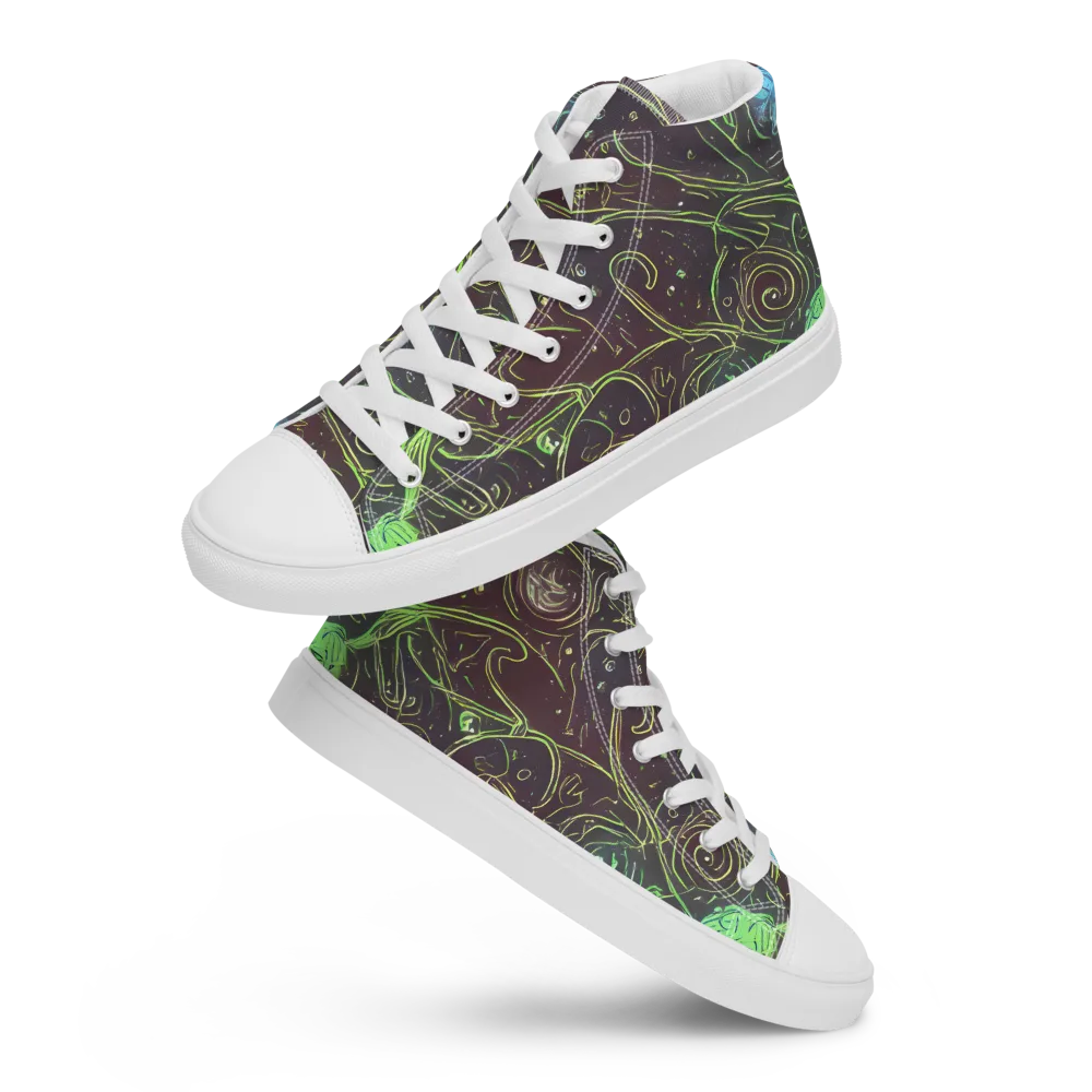 Starfield Scrolls on Men's High Top Canvas Shoes — Front