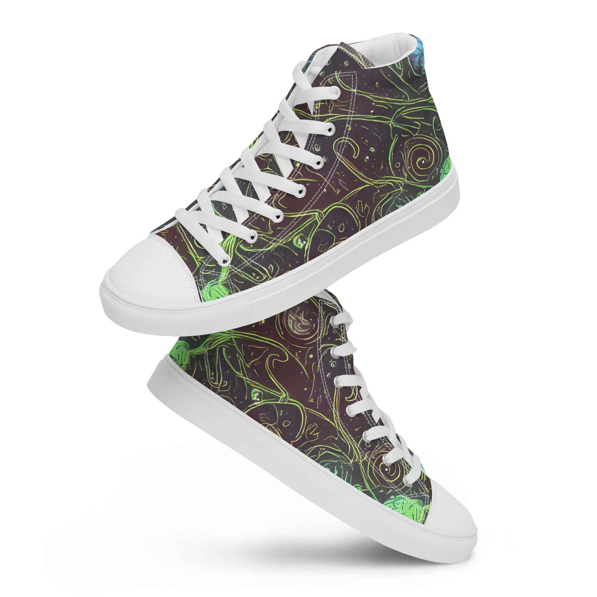 Starfield Scrolls on Women's High Top Canvas Shoes — Front
