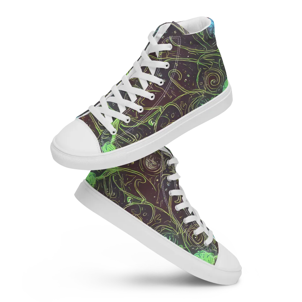 Starfield Scrolls on Women's High Top Canvas Shoes — Front