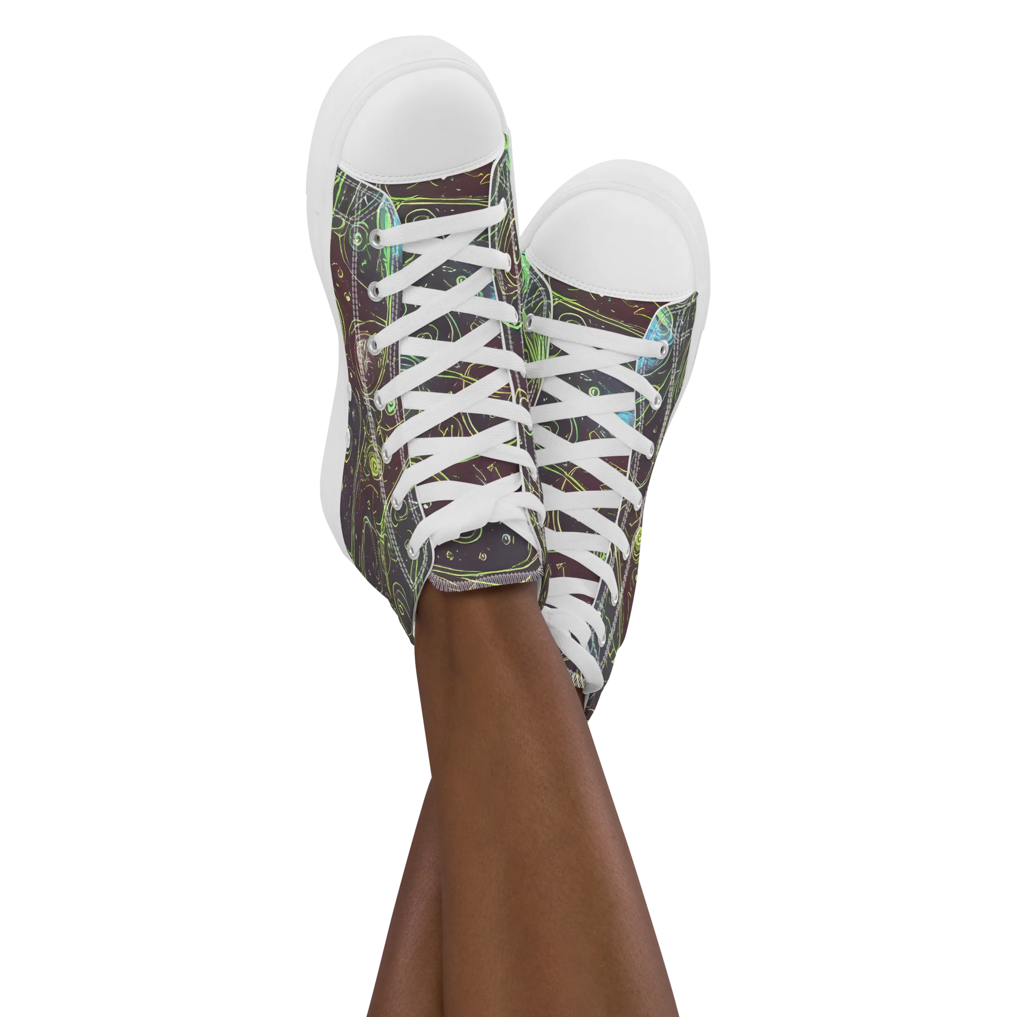 Starfield Scrolls on Women's High Top Canvas Shoes — Front
