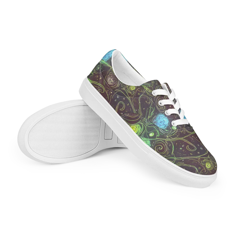 Starfield Scrolls on Men's Lace-Up Canvas Shoes — Right Front