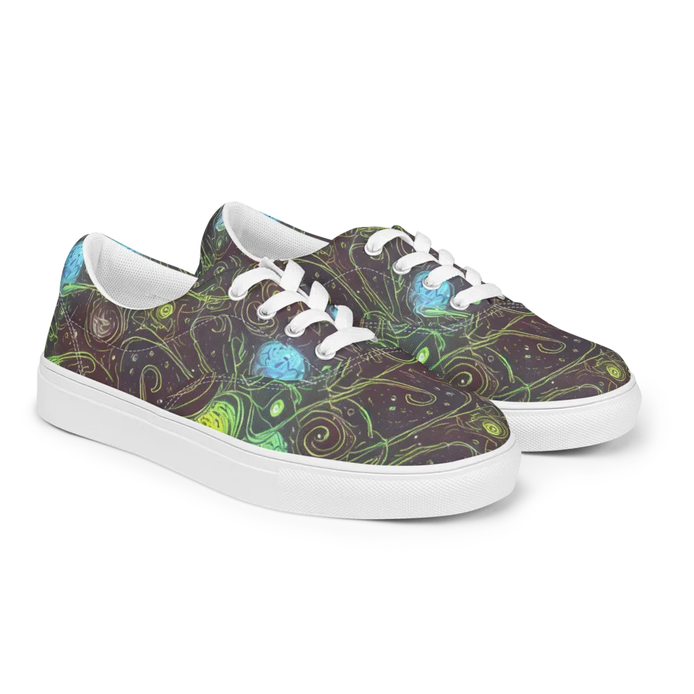 Starfield Scrolls on Men's Lace-Up Canvas Shoes — Right Front