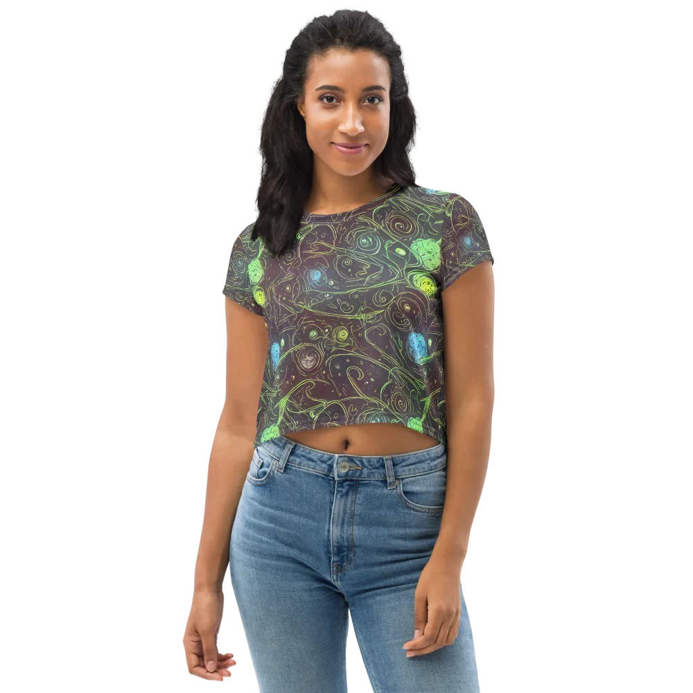 Starfield Scrolls on Crop Tee — Front
