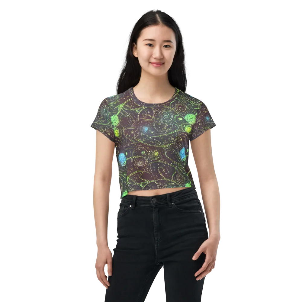 Starfield Scrolls on Crop Tee — Front