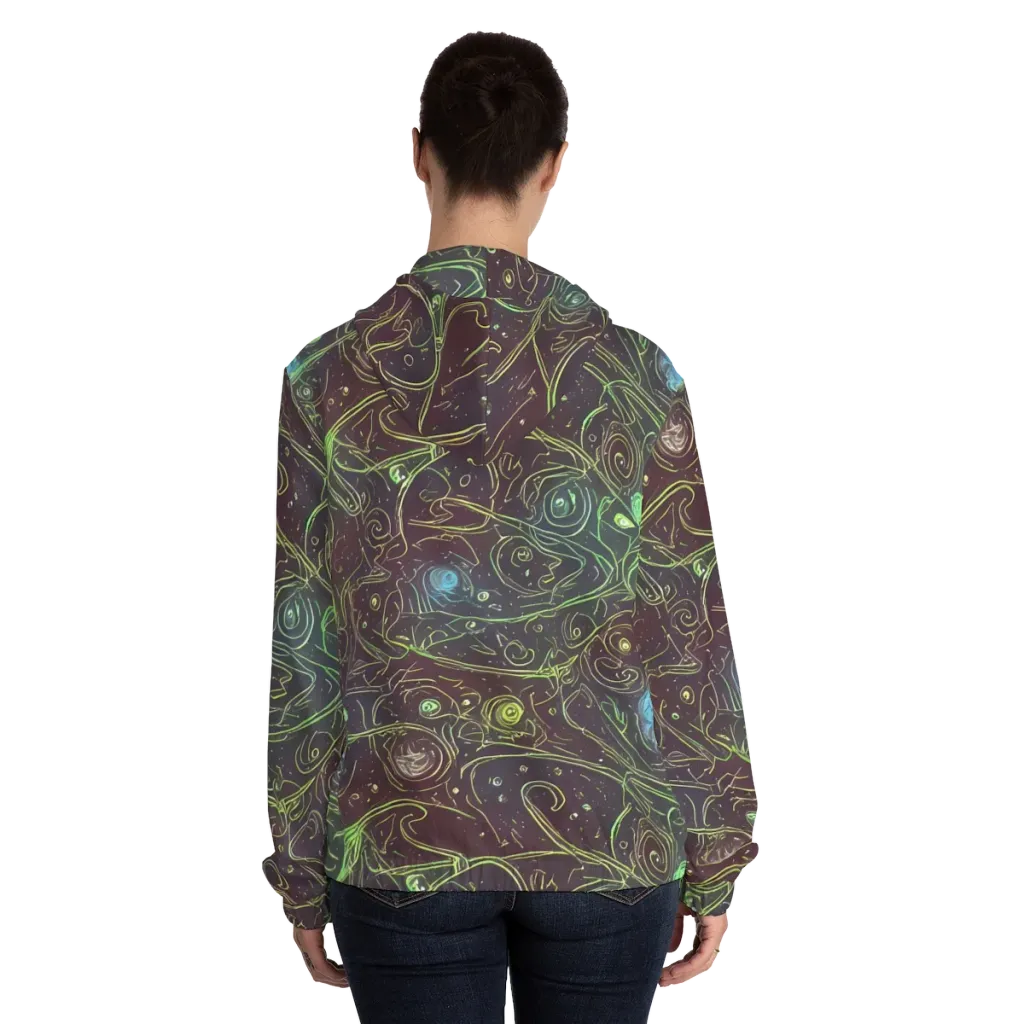 Starfield Scrolls on Women's Full-Zip Hoodie — Back On Person